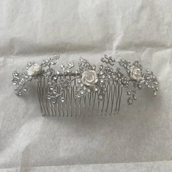 Wedding Hair Comb - Crystals and Hand Painted Flowers - Picture 3 of 5